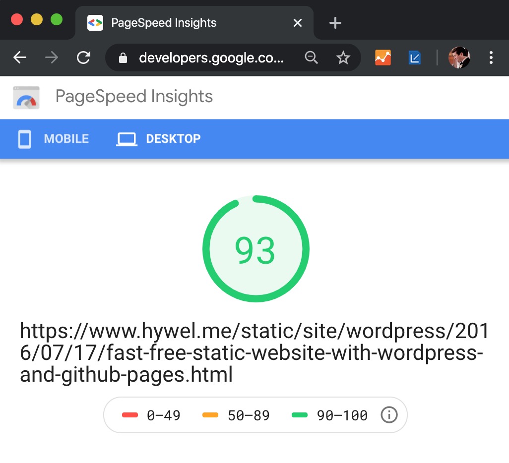 Google Page Speed Insights Before Removing Disqus on Desktop
